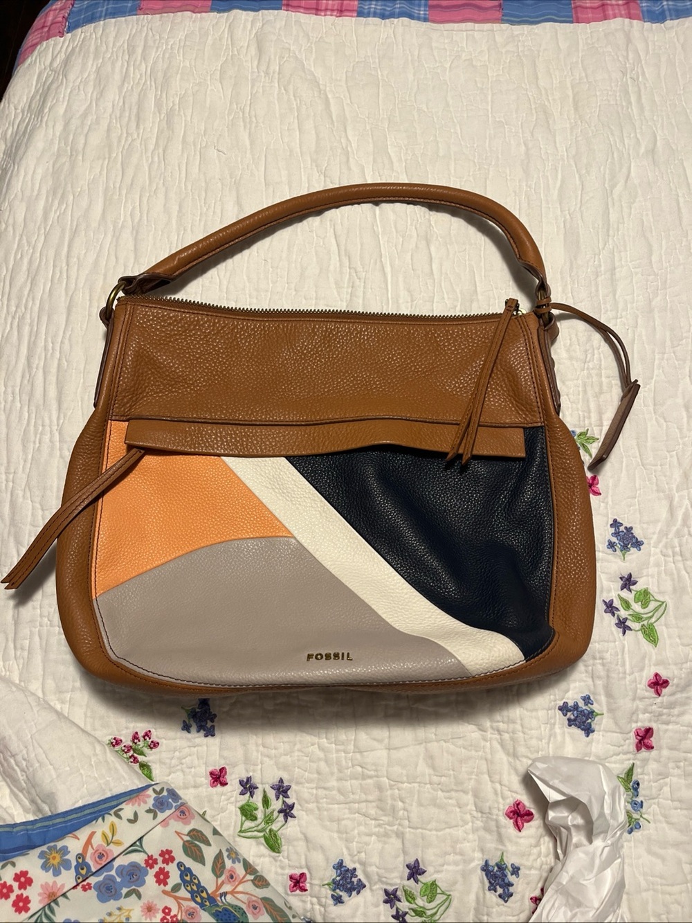 Fossil Tessa Colorblock Shoulder Bag in Saddle, Black, Cream, Gray, Orange - Picture 3 of 5